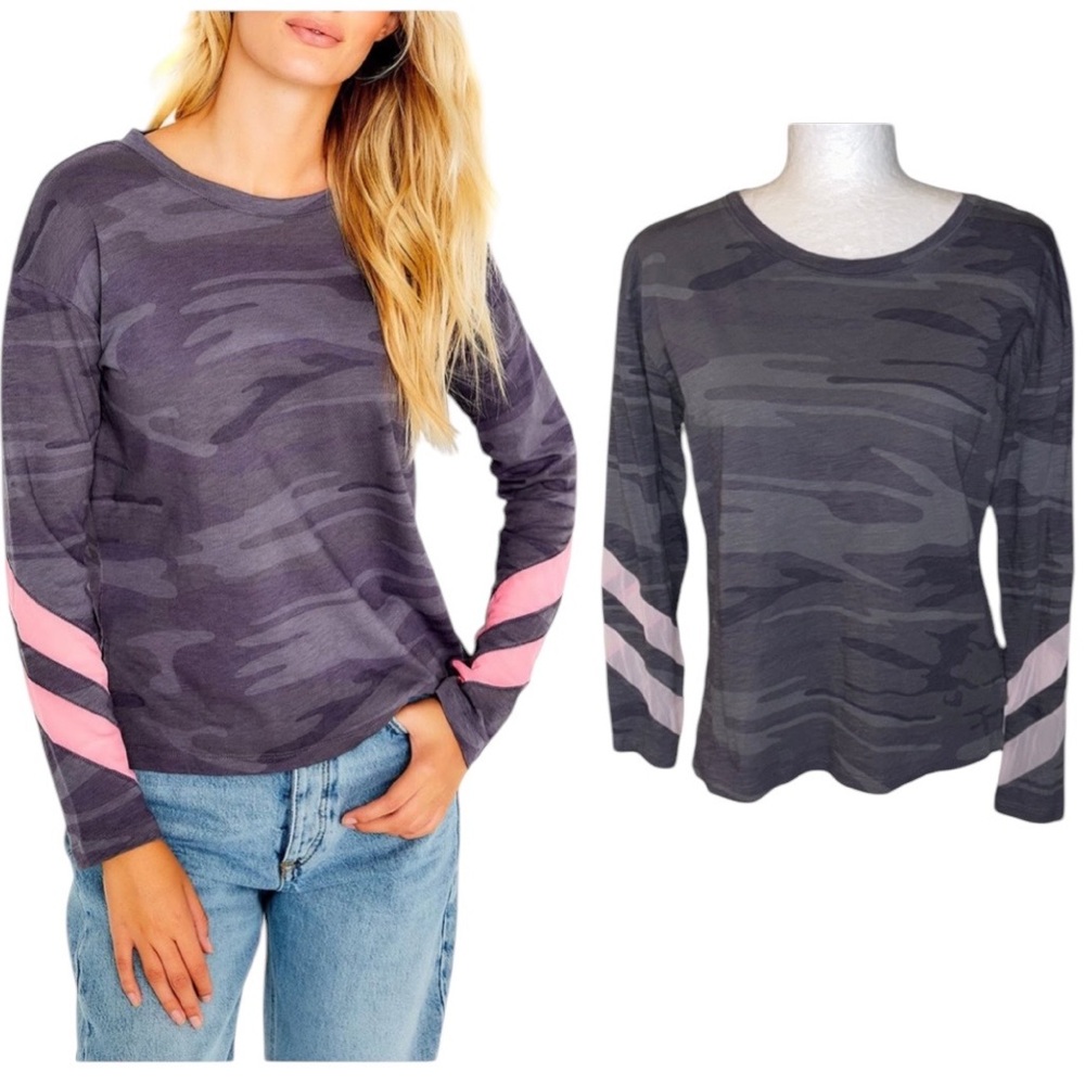 Lisa Todd Hot Mesh Gray Pink Camo Print Long Sleeve Tee - S
